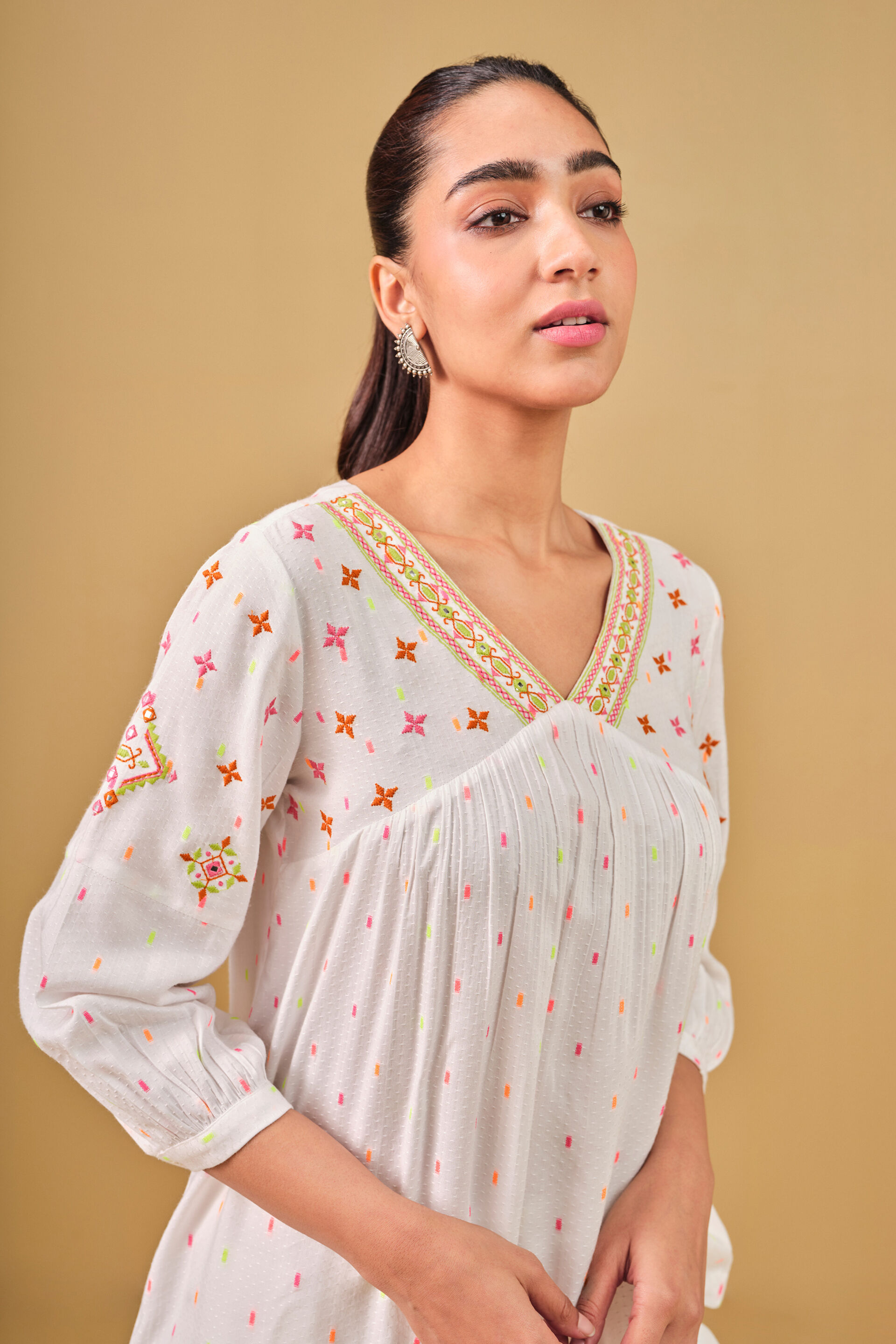 White Embroidered Viscose Top, White, image 4